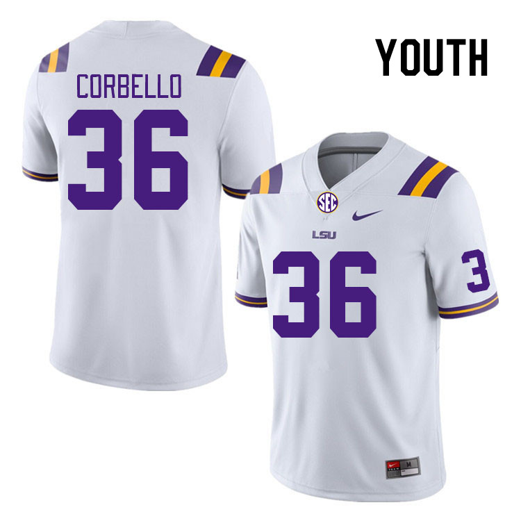 Youth #36 Aidan Corbello LSU Tigers College Football Jerseys Stitched Sale-White